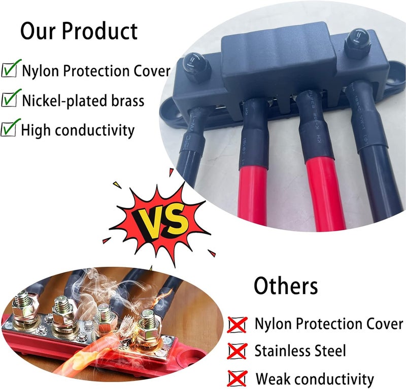 Young Dance Universal 4 Post 5/16" Power Distribution Block, (M8) Marine Busbar, 250 Amp Rating, 12v Bus Bar Terminal Block for Marine, Automotive and Solar Wiring(1 Set，with Protective Cover) - Image 2